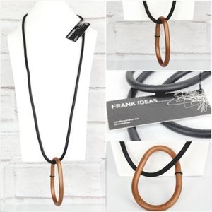 Frank Ideas Designer Rubber Statement Necklace Blk/Bronze NWT!